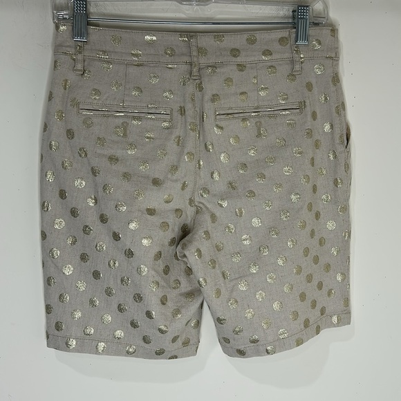 ANTHROPOLOGIE Gold Foil Polka Dot Linen Blend Bermuda Shorts Size 25 - Picture 4 of 16